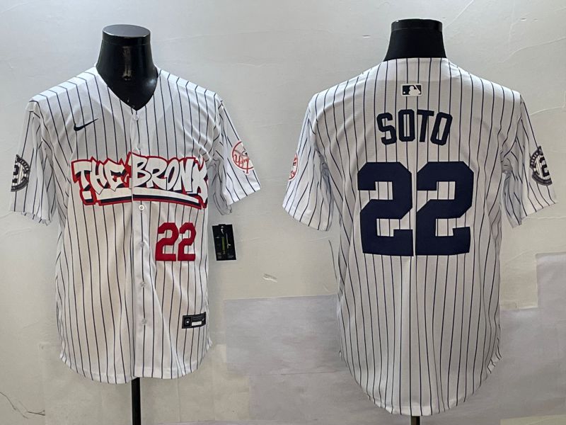 Men New York Yankees #22 Soto White Stripe four generations Joint Name 2025 Nike MLB Jersey style 4->new york yankees->MLB Jersey